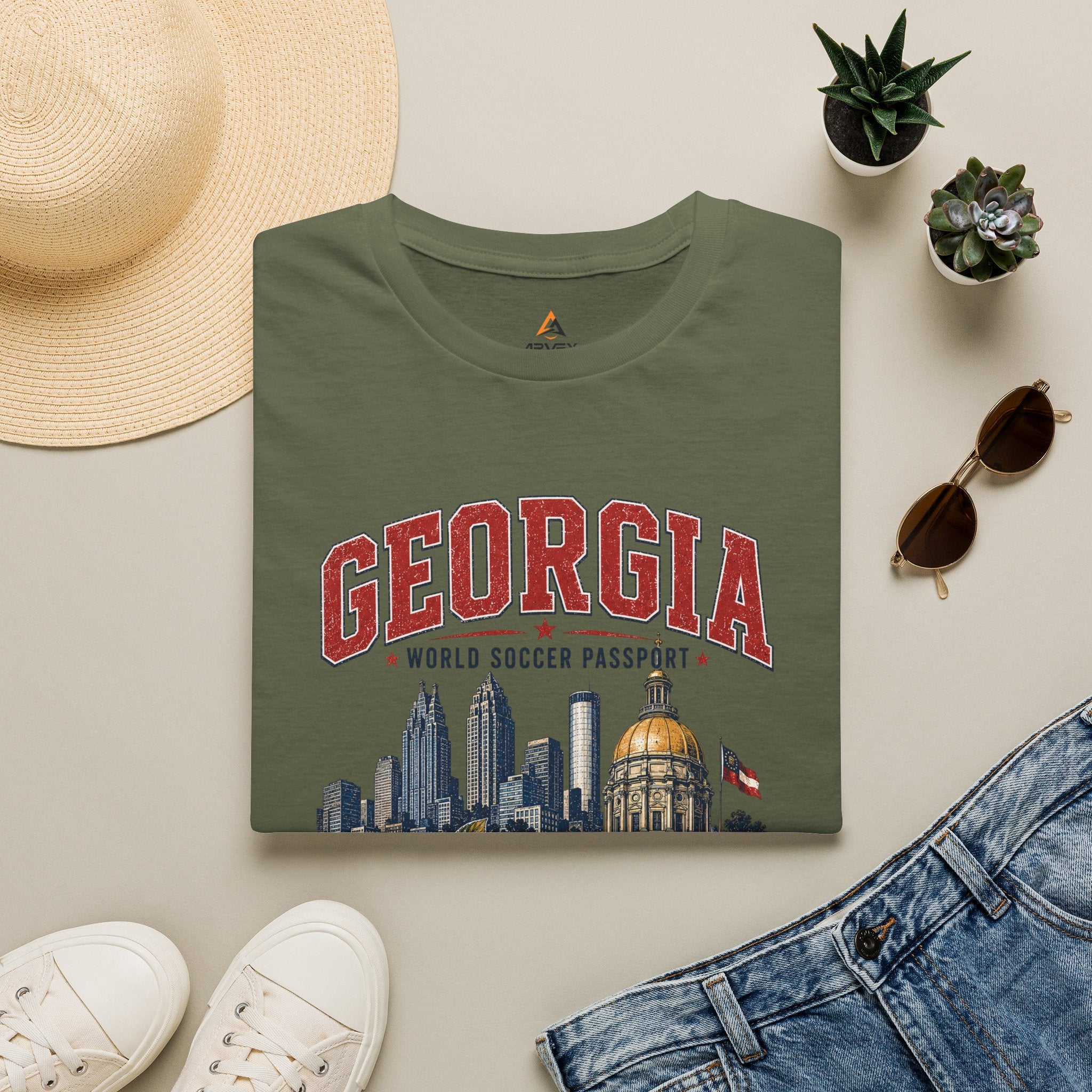 Copy of Florida Soccer T-Shirt – Vintage ‘World Soccer Passport’ Beach Tee
