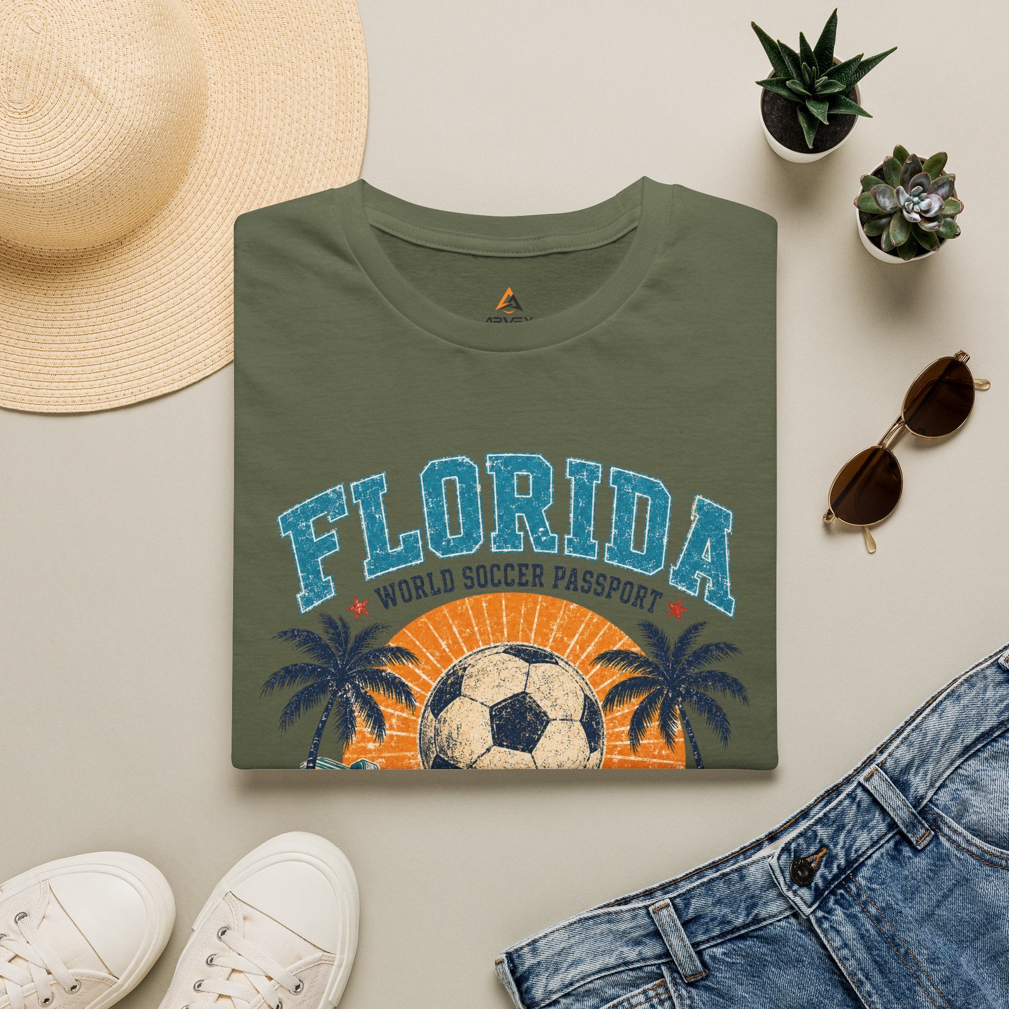Florida Soccer T-Shirt – Vintage ‘World Soccer Passport’ Beach Tee