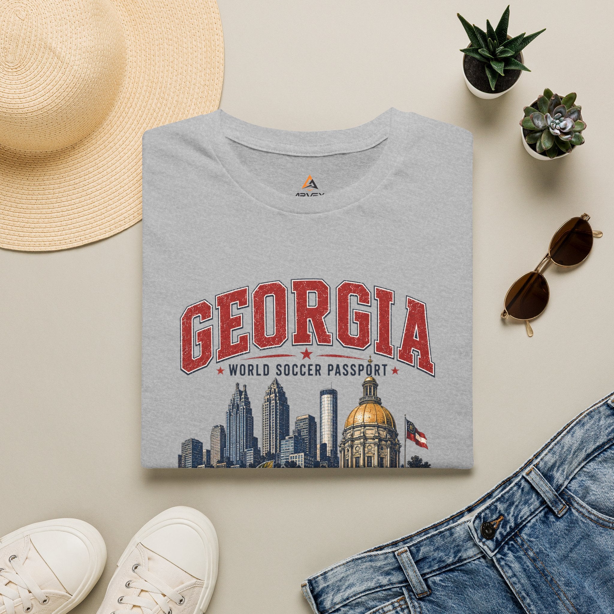 Copy of Florida Soccer T-Shirt – Vintage ‘World Soccer Passport’ Beach Tee