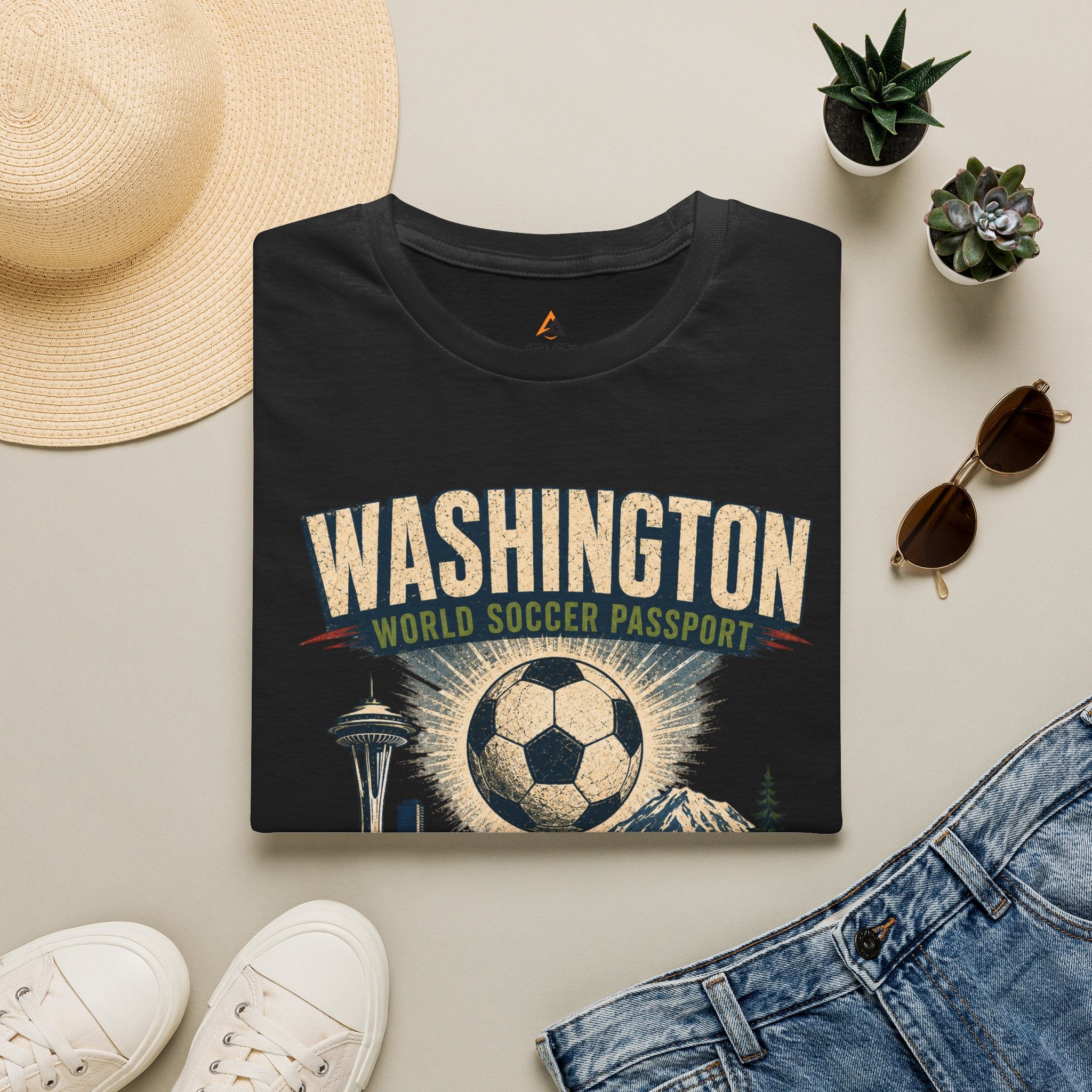 Copy of Florida Soccer T-Shirt – Vintage ‘World Soccer Passport’ Beach Tee