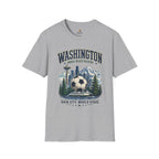 Washington Soccer Passport T-Shirt — Seattle Skyline & Mount Rainier Football Tee