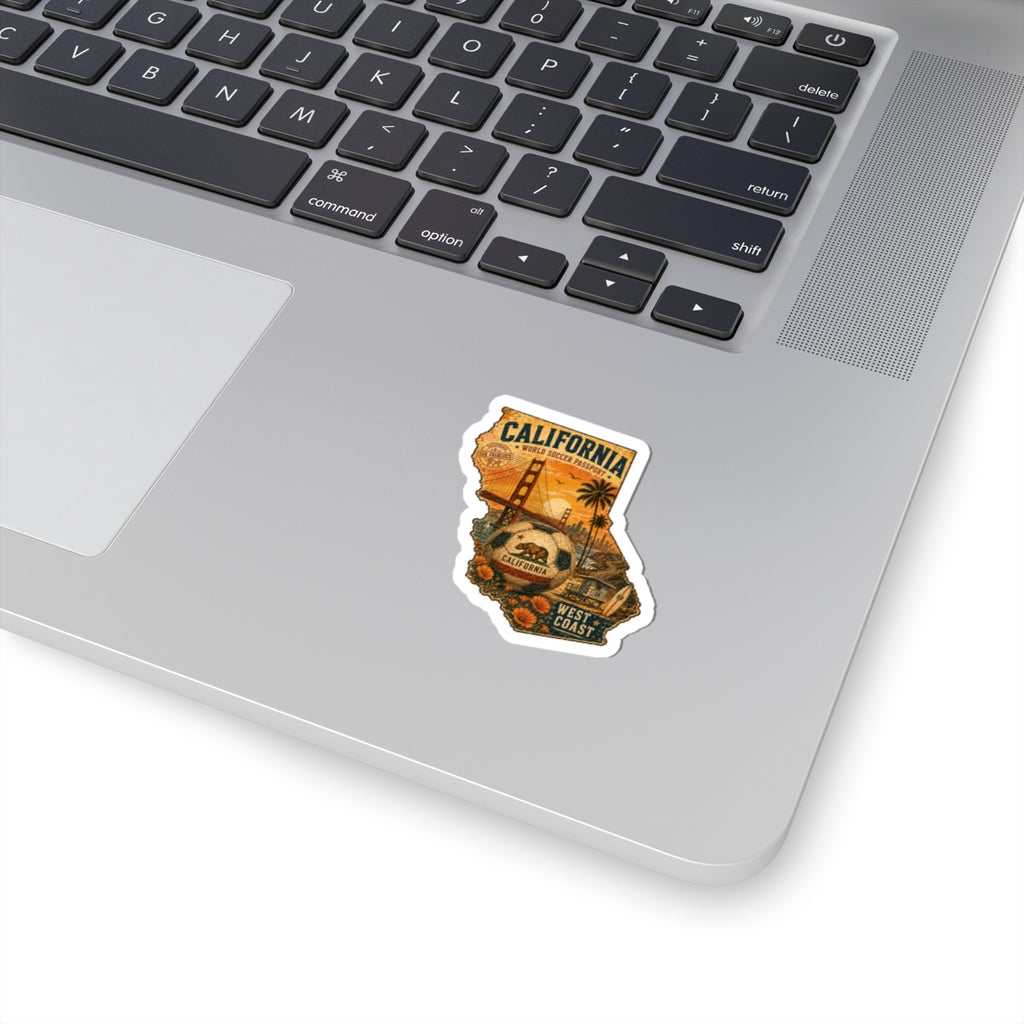 California Vintage Travel Sticker — West Coast Golden Gate Soccer Passport Kiss-Cut