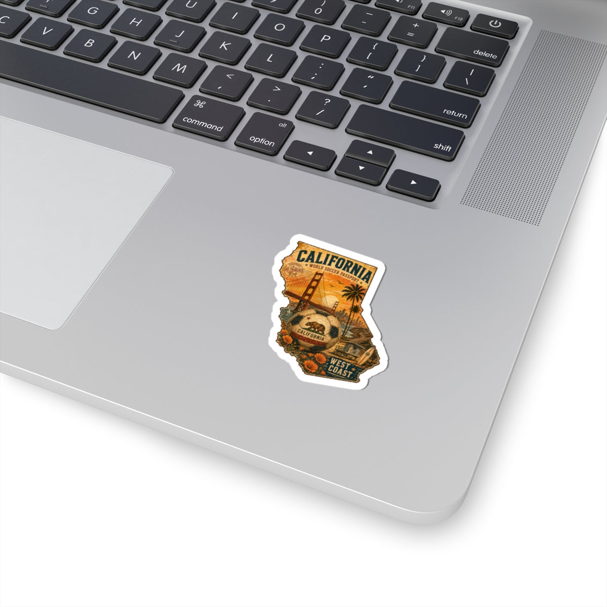 California Vintage Travel Sticker — West Coast Golden Gate Soccer Passport Kiss-Cut