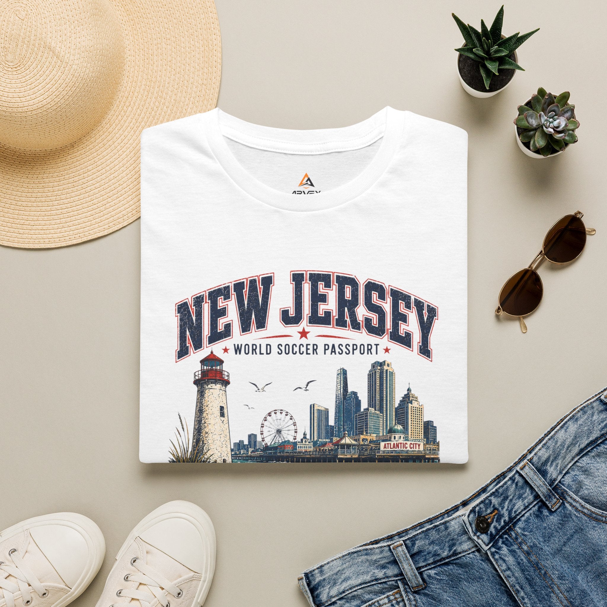 Copy of Florida Soccer T-Shirt – Vintage ‘World Soccer Passport’ Beach Tee