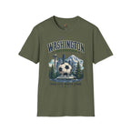 Washington Soccer Passport T-Shirt — Seattle Skyline & Mount Rainier Football Tee