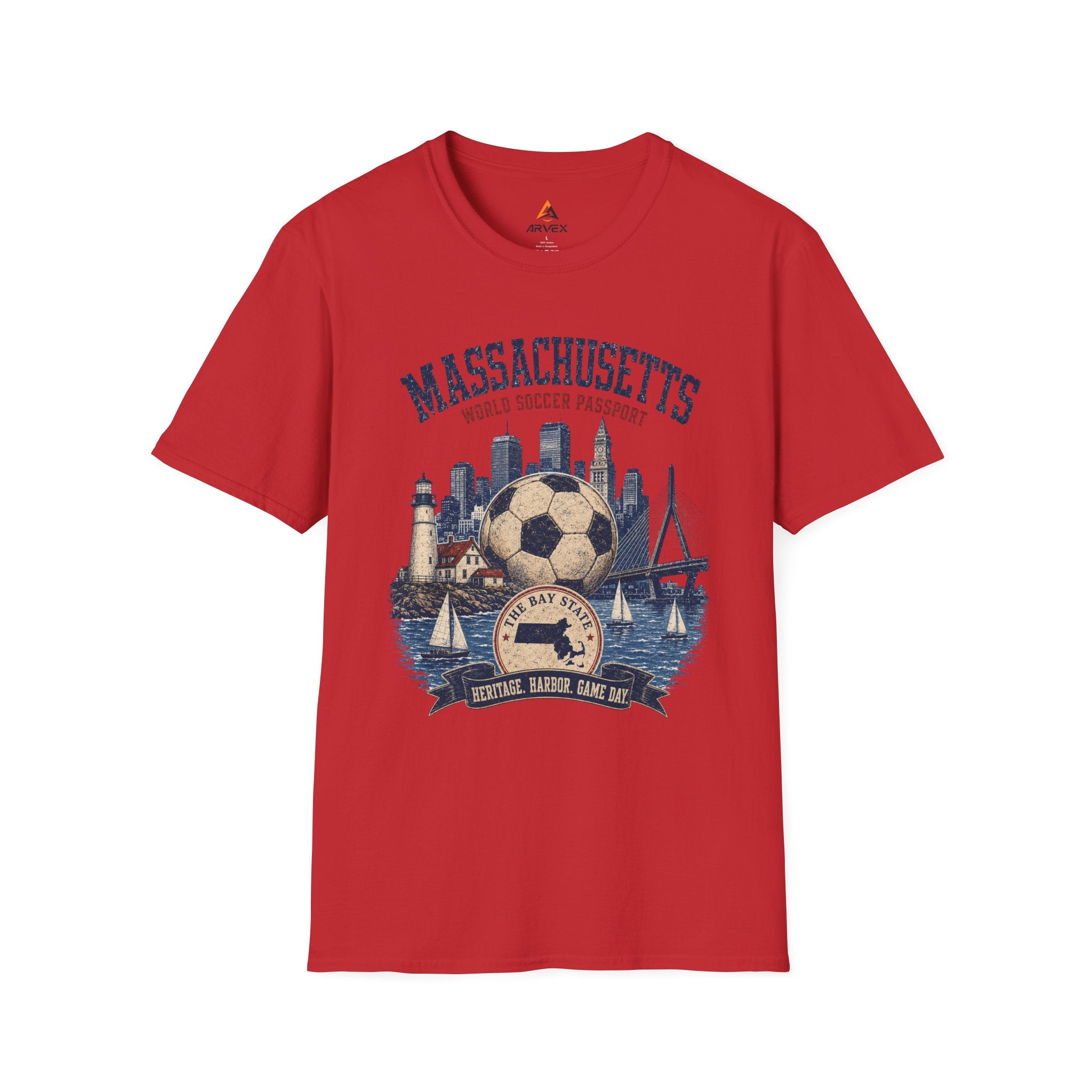 Massachusetts Soccer T-Shirt — State Skyline & Vintage Soccer Graphic