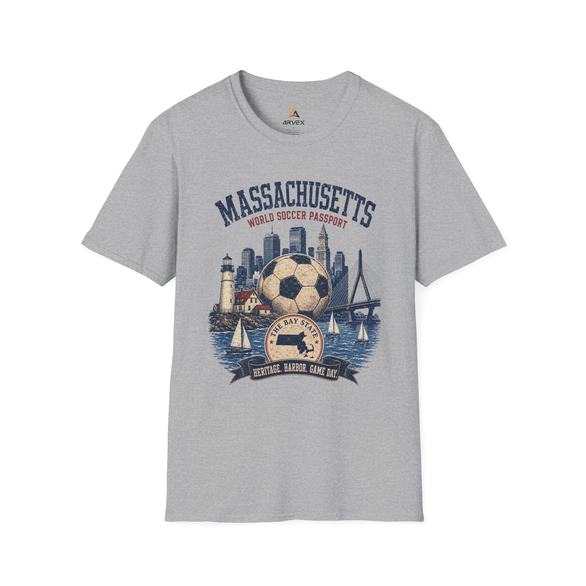 Massachusetts Soccer T-Shirt — State Skyline & Vintage Soccer Graphic