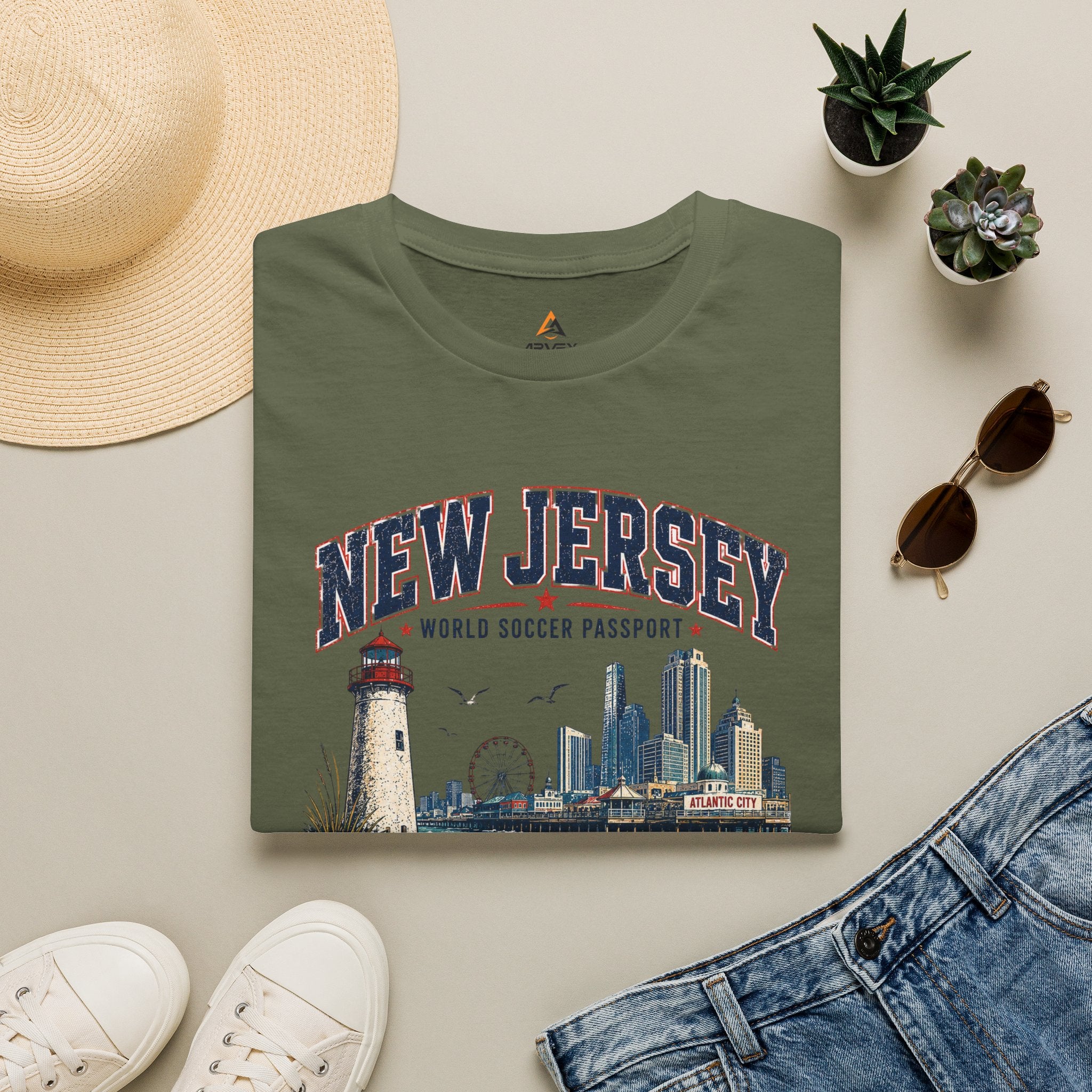 Copy of Florida Soccer T-Shirt – Vintage ‘World Soccer Passport’ Beach Tee