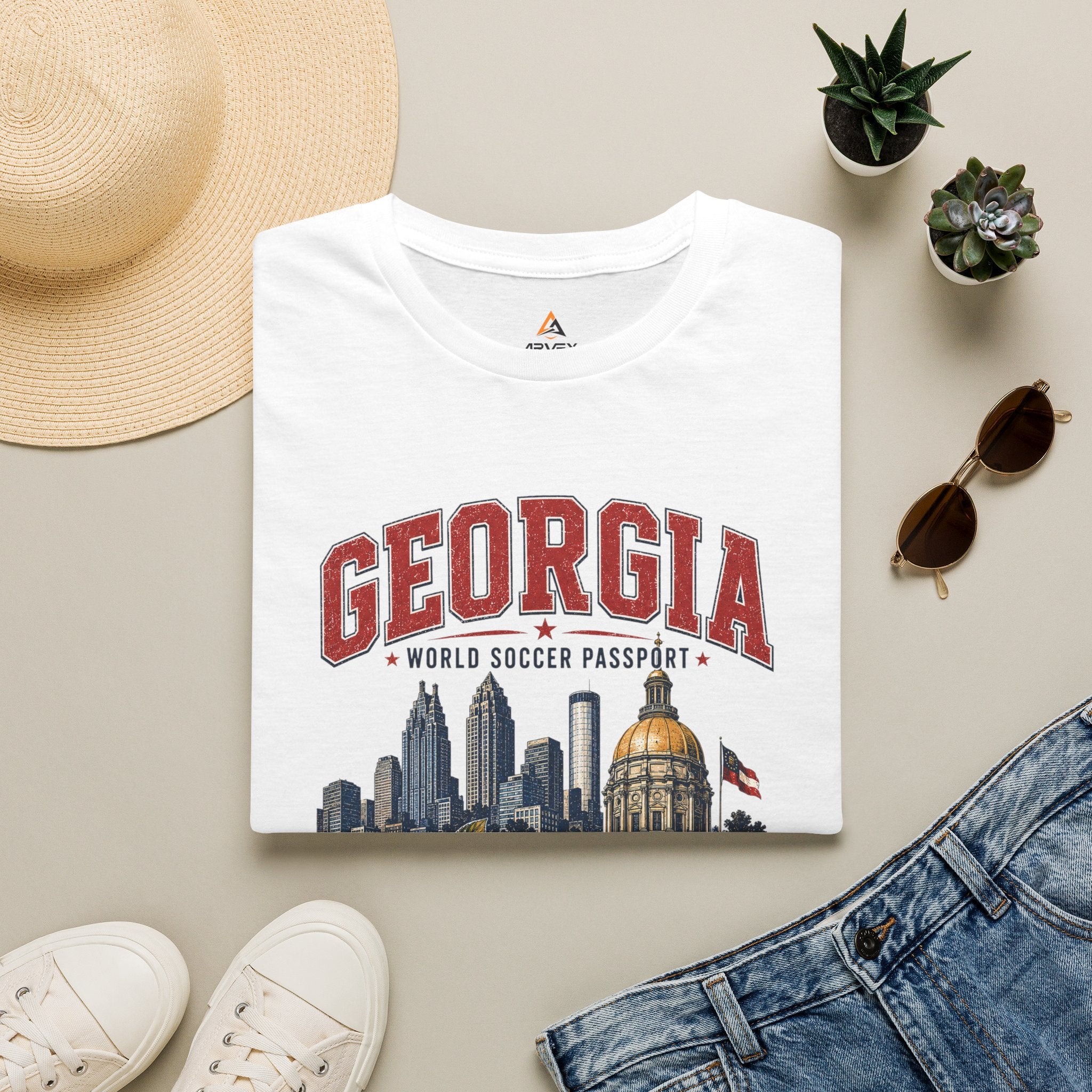 Copy of Florida Soccer T-Shirt – Vintage ‘World Soccer Passport’ Beach Tee