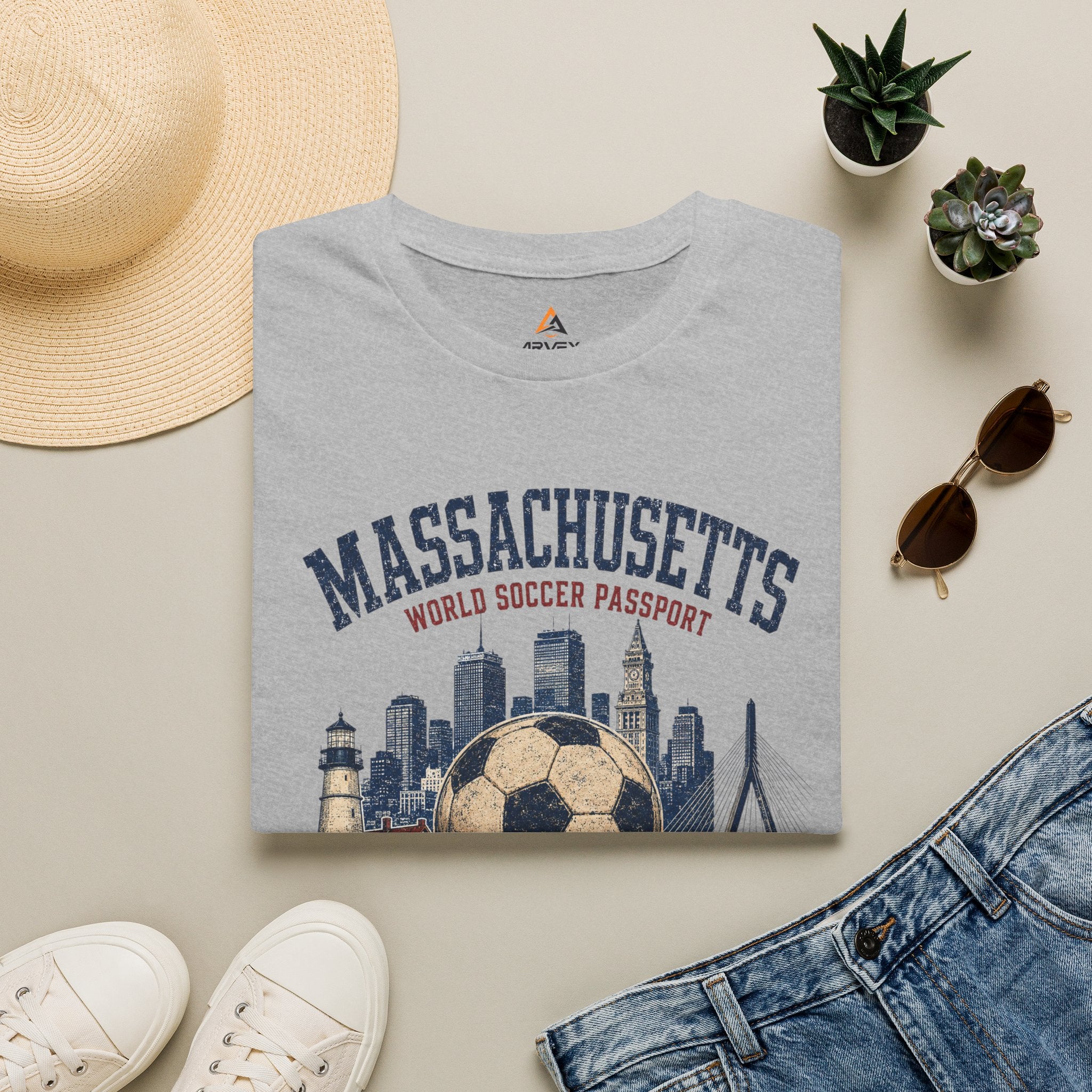 Massachusetts Soccer T-Shirt — State Skyline & Vintage Soccer Graphic