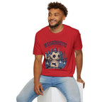 Massachusetts Soccer T-Shirt — State Skyline & Vintage Soccer Graphic