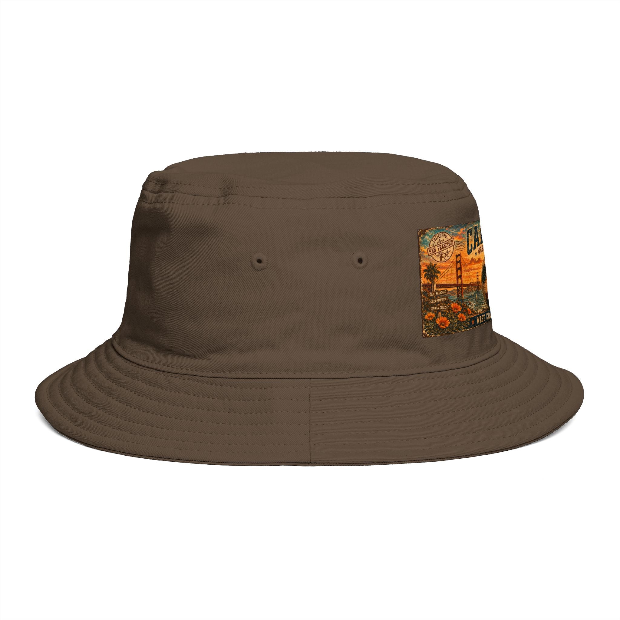 California Vintage Patch Bucket Hat — West Coast Sunset Travel Cap