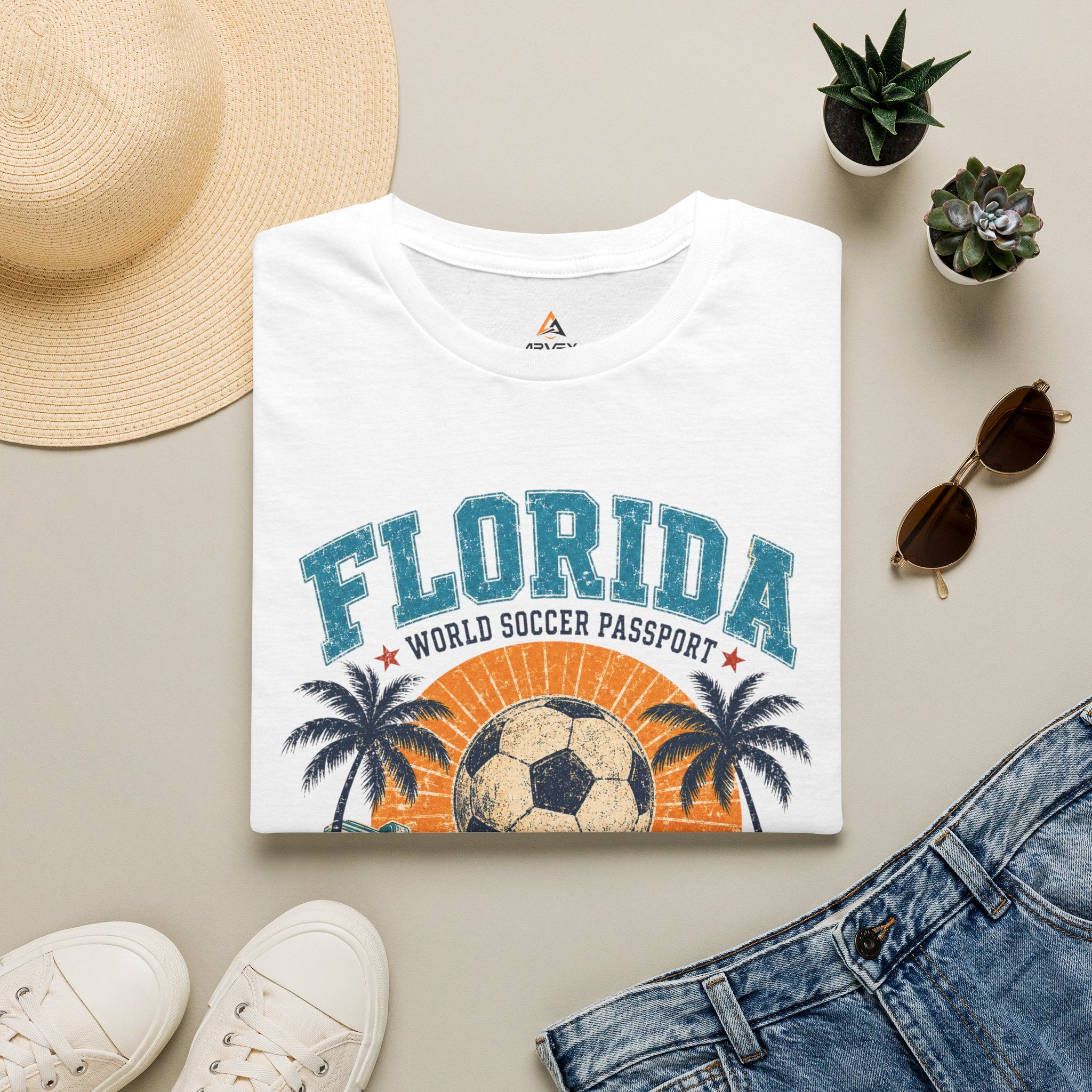 Florida Soccer T-Shirt – Vintage ‘World Soccer Passport’ Beach Tee