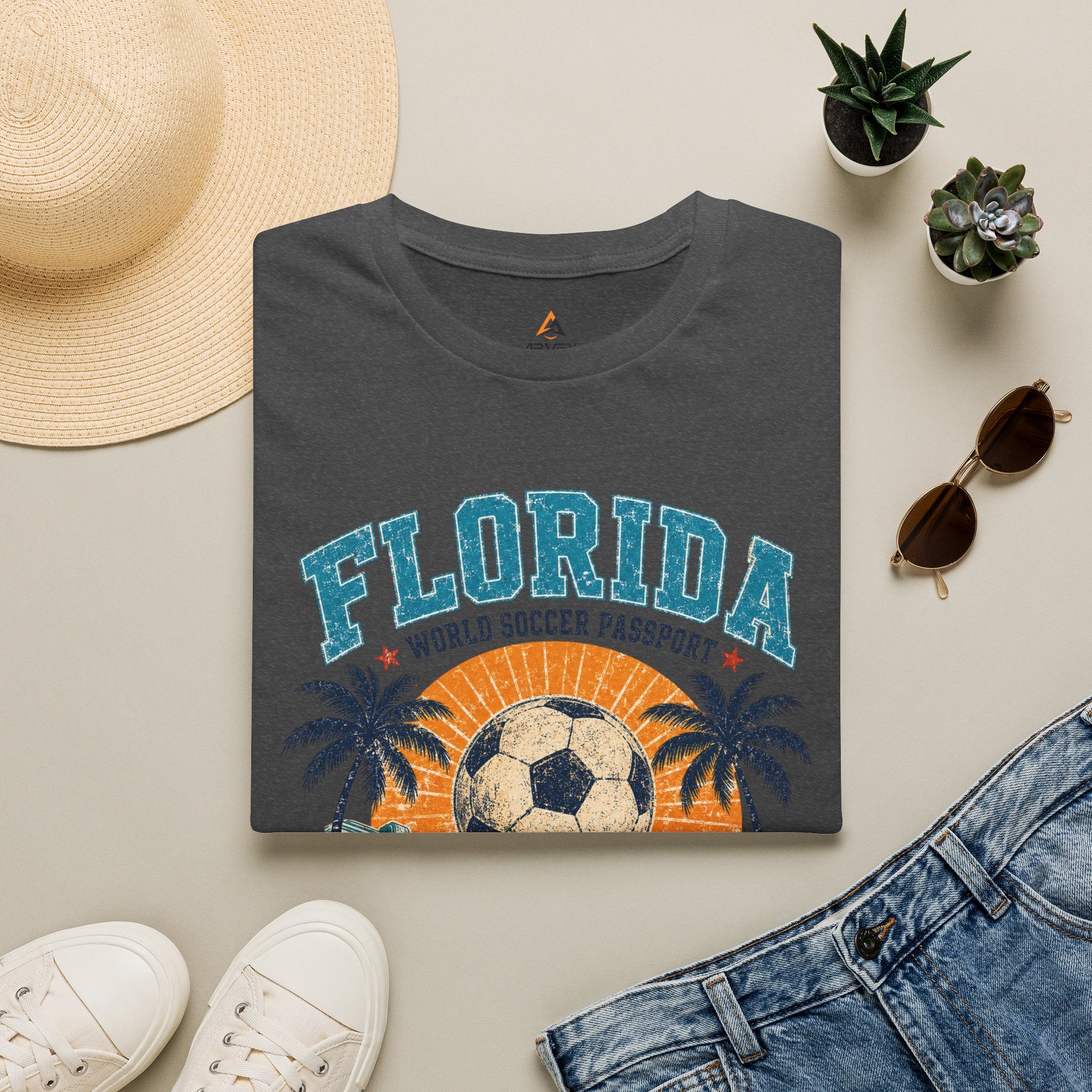 Florida Soccer T-Shirt – Vintage ‘World Soccer Passport’ Beach Tee