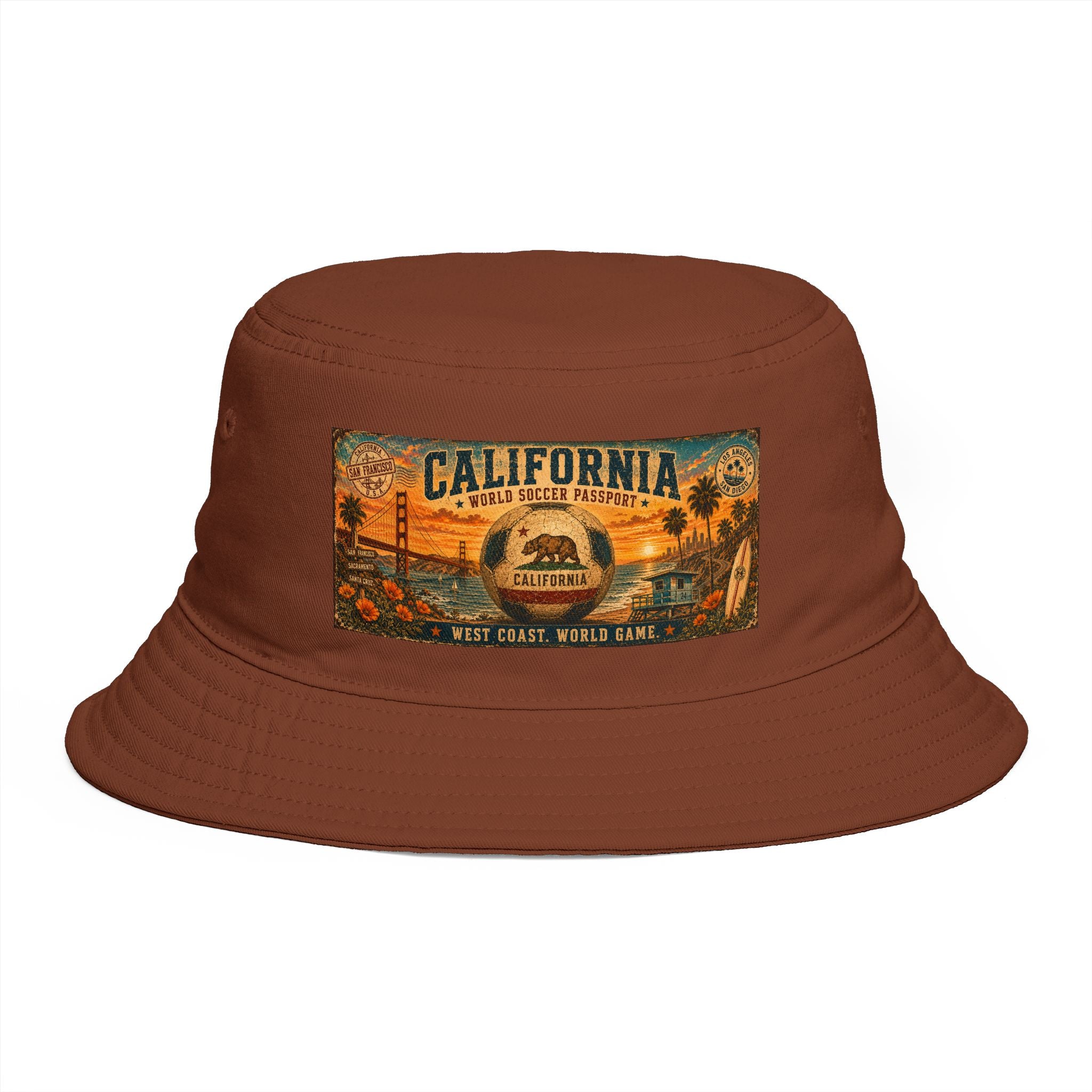 California Vintage Patch Bucket Hat — West Coast Sunset Travel Cap
