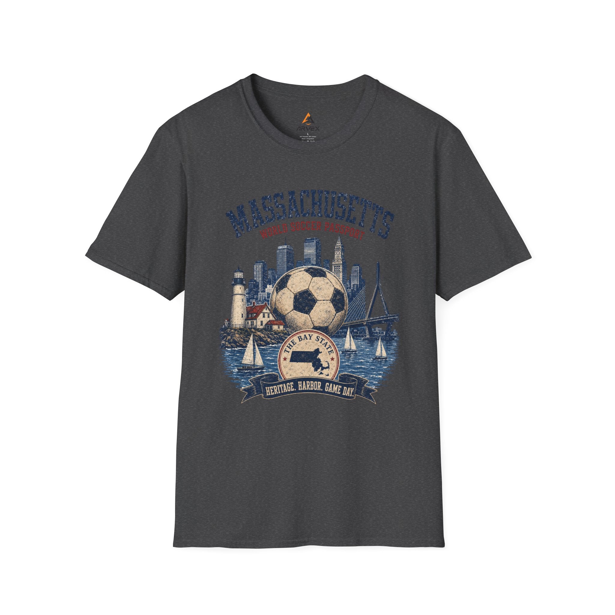 Massachusetts Soccer T-Shirt — State Skyline & Vintage Soccer Graphic