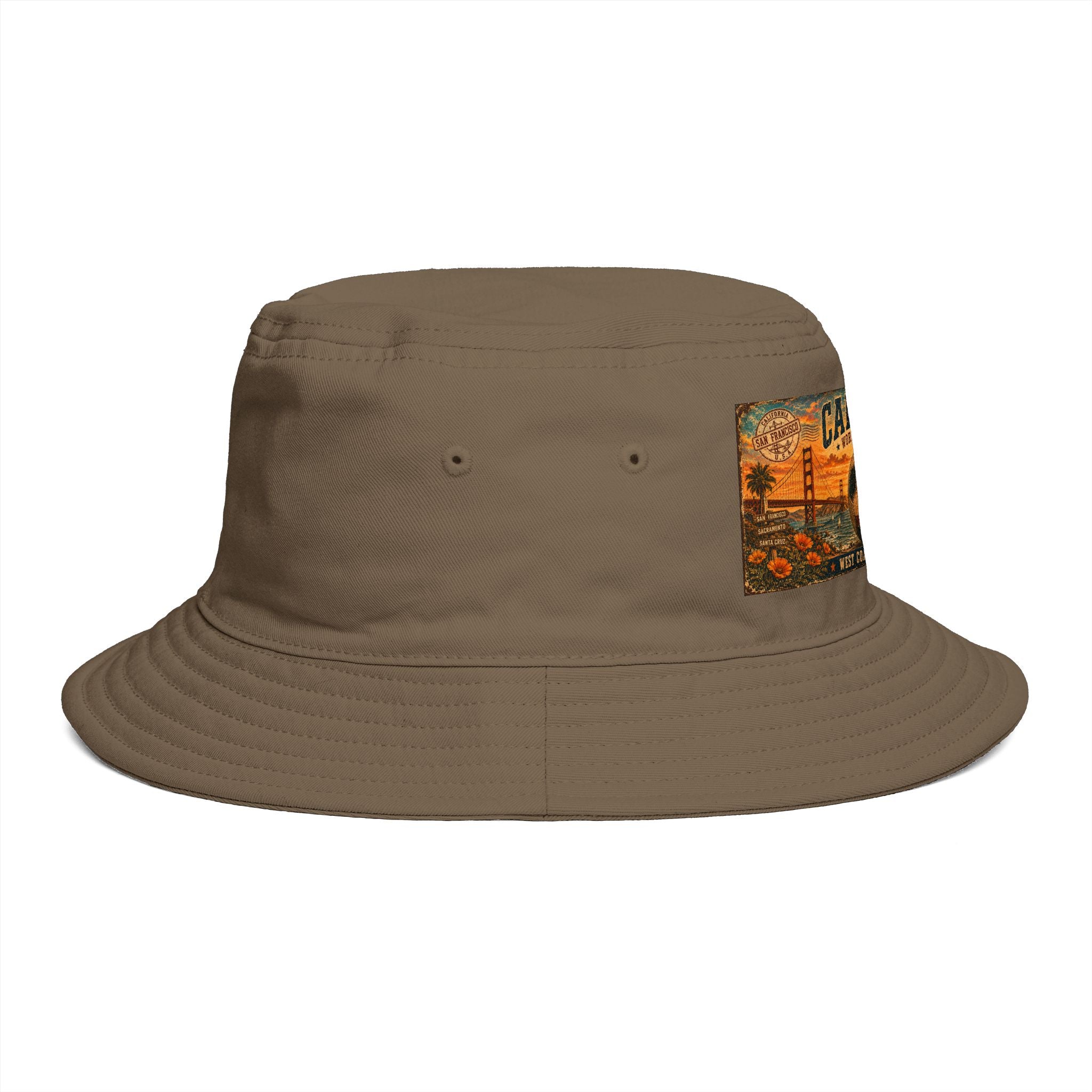 California Vintage Patch Bucket Hat — West Coast Sunset Travel Cap