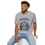 Massachusetts Soccer T-Shirt — State Skyline & Vintage Soccer Graphic