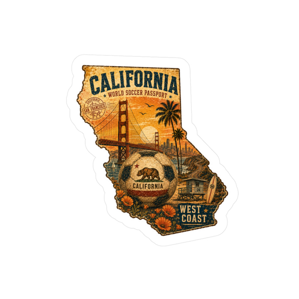 California Vintage Travel Sticker — Golden Gate, Palm Trees & West Coast Decal