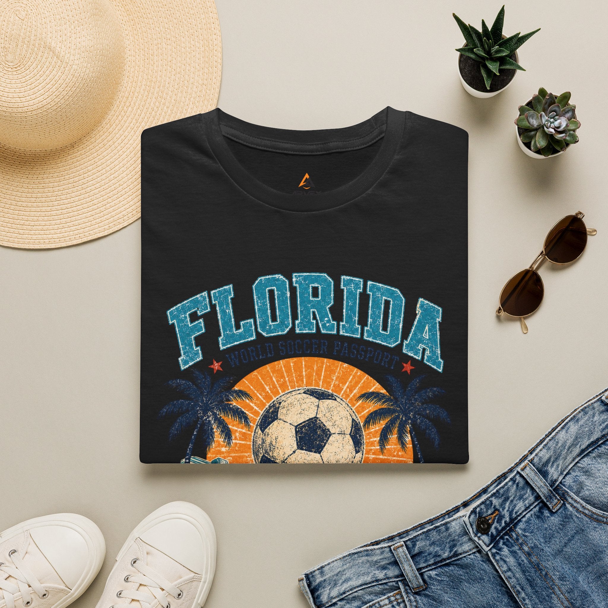 Florida Soccer T-Shirt – Vintage ‘World Soccer Passport’ Beach Tee