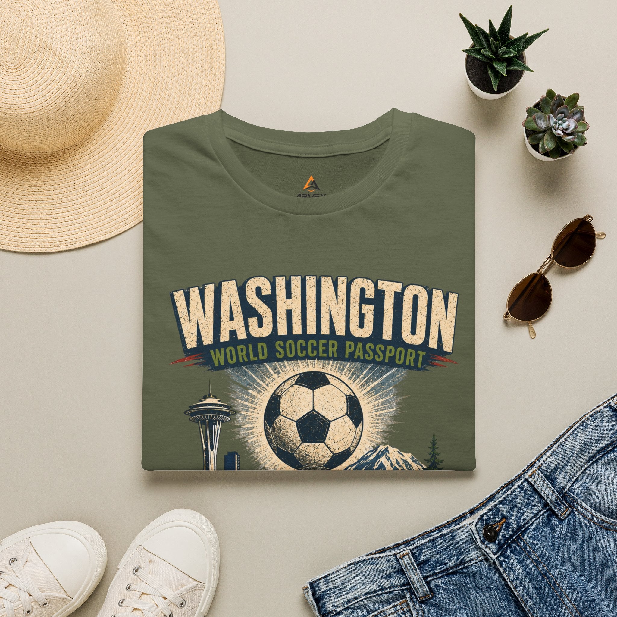 Copy of Florida Soccer T-Shirt – Vintage ‘World Soccer Passport’ Beach Tee