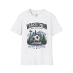 Washington Soccer Passport T-Shirt — Seattle Skyline & Mount Rainier Football Tee