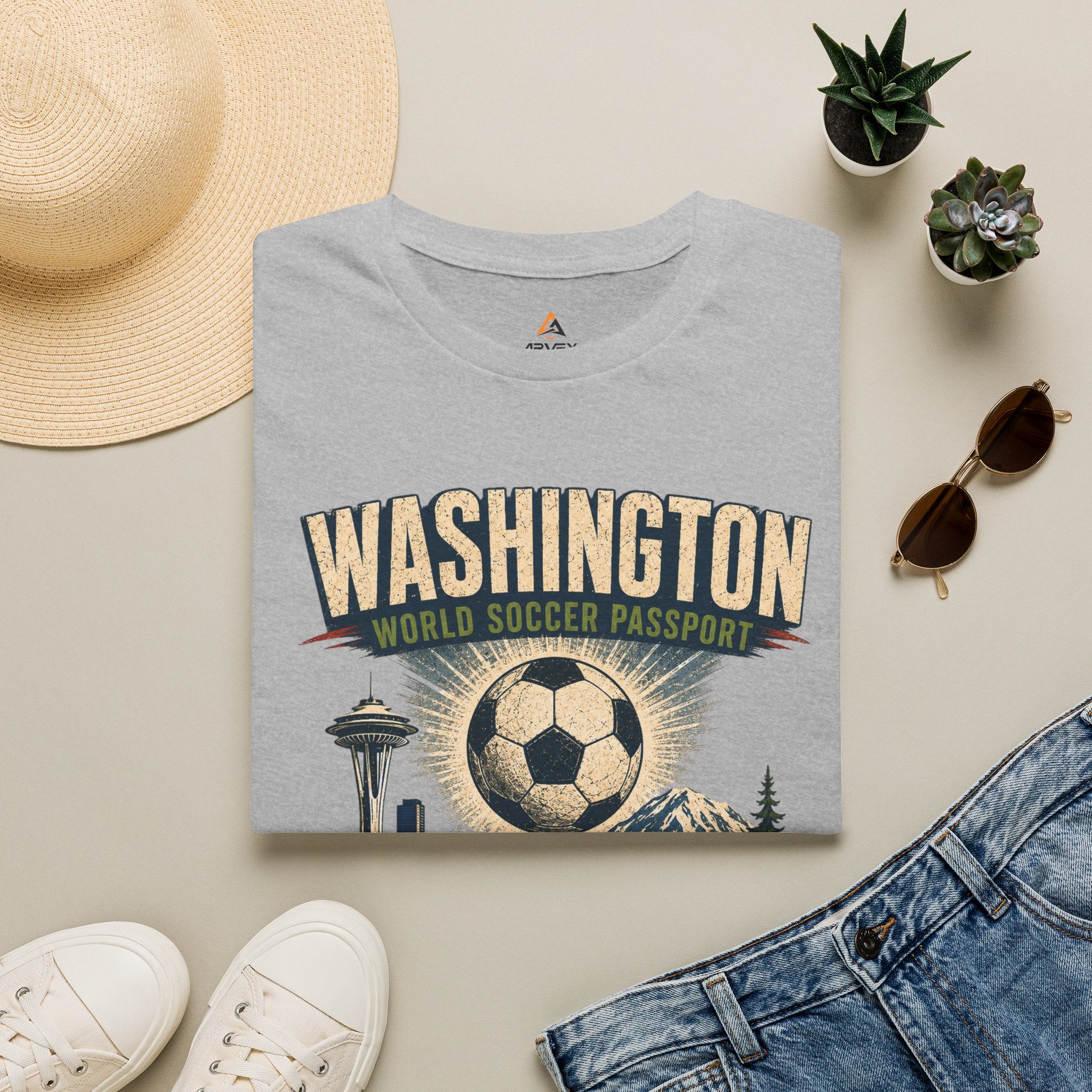 Copy of Florida Soccer T-Shirt – Vintage ‘World Soccer Passport’ Beach Tee