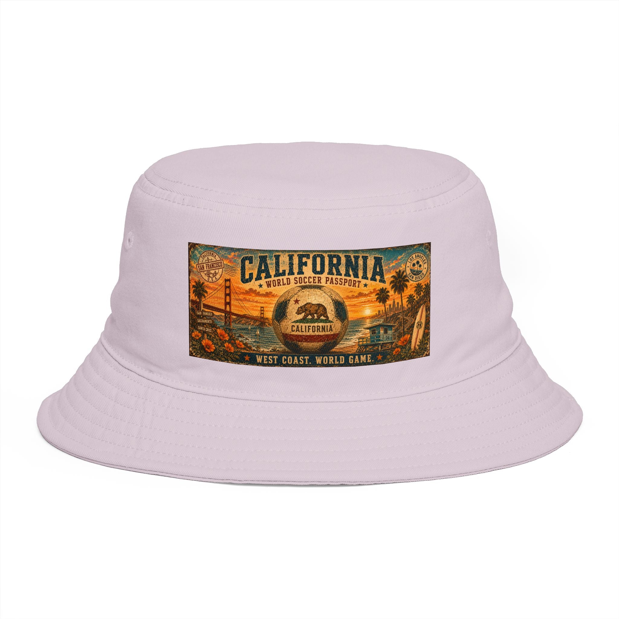California Vintage Patch Bucket Hat — West Coast Sunset Travel Cap