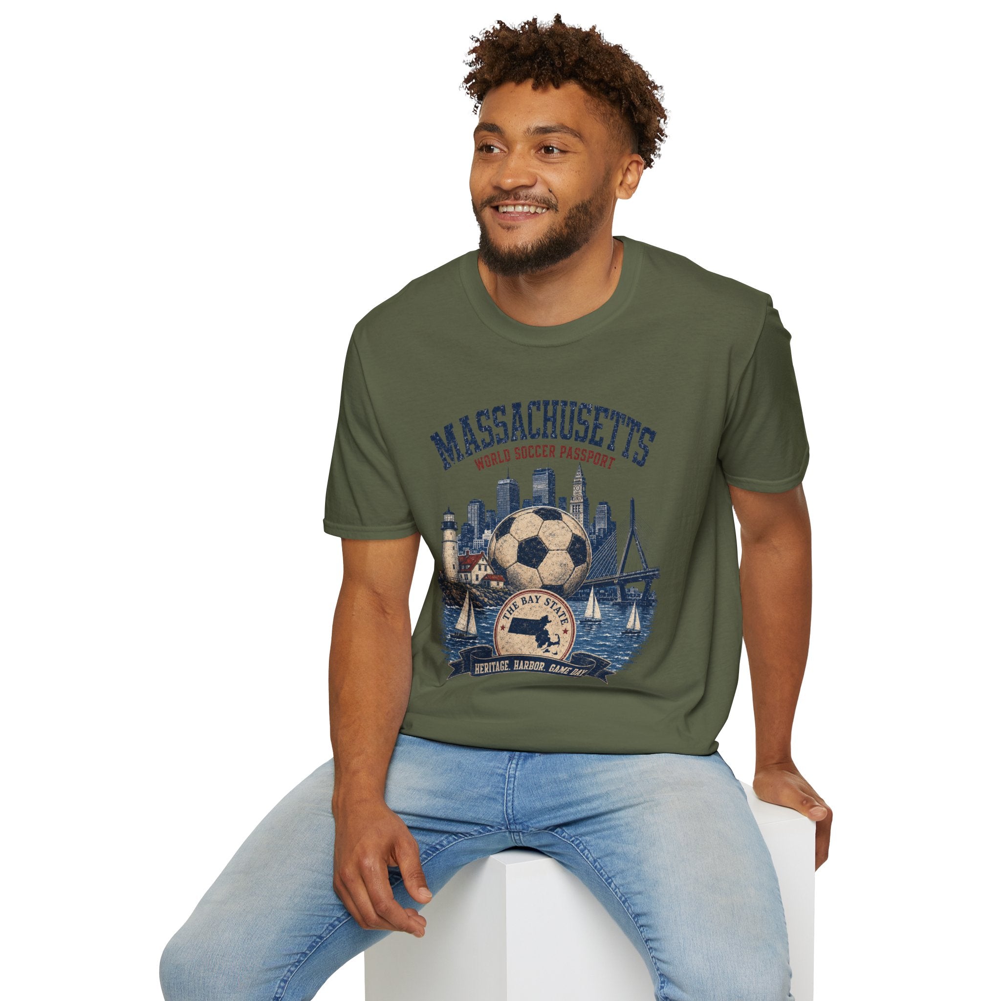 Massachusetts Soccer T-Shirt — State Skyline & Vintage Soccer Graphic