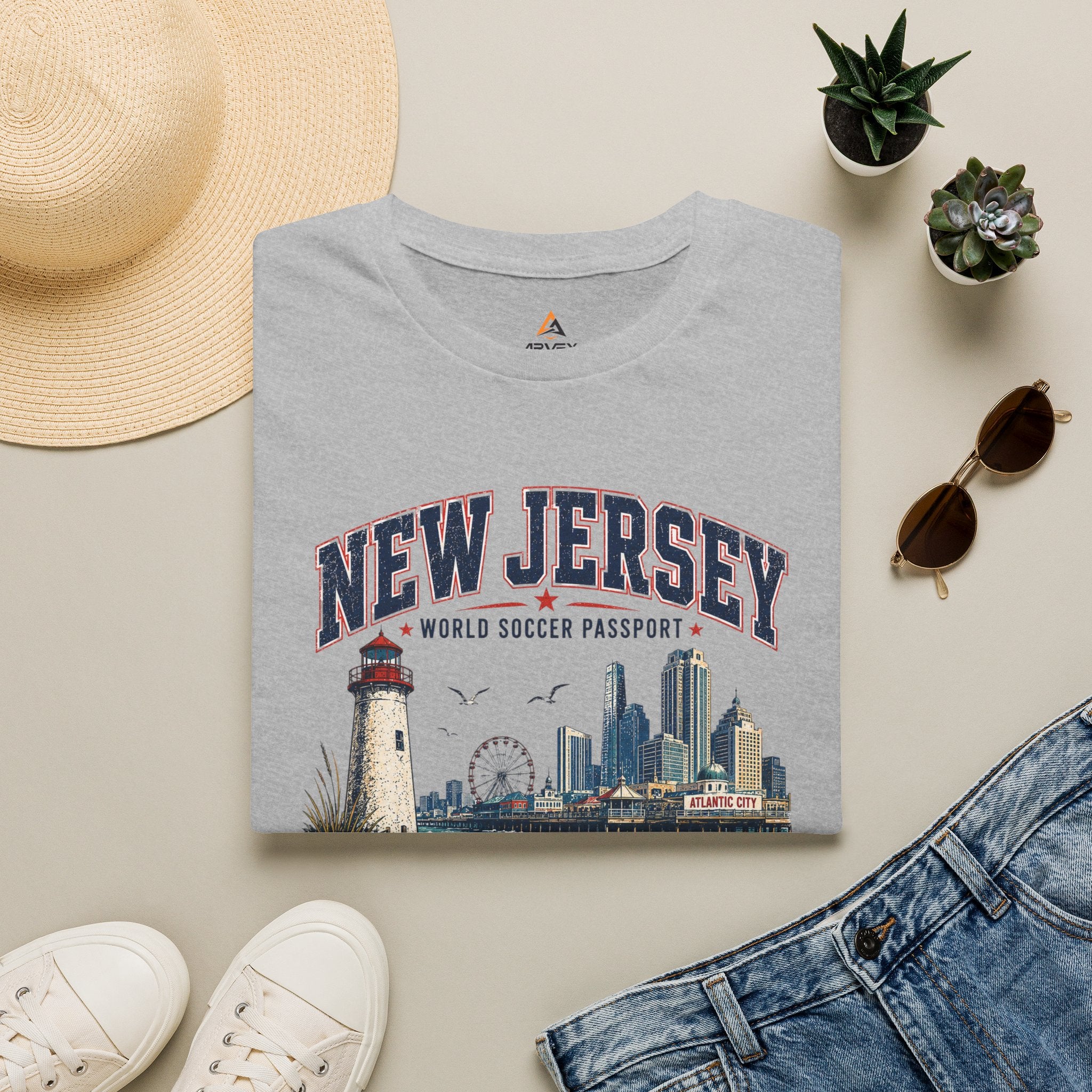Copy of Florida Soccer T-Shirt – Vintage ‘World Soccer Passport’ Beach Tee
