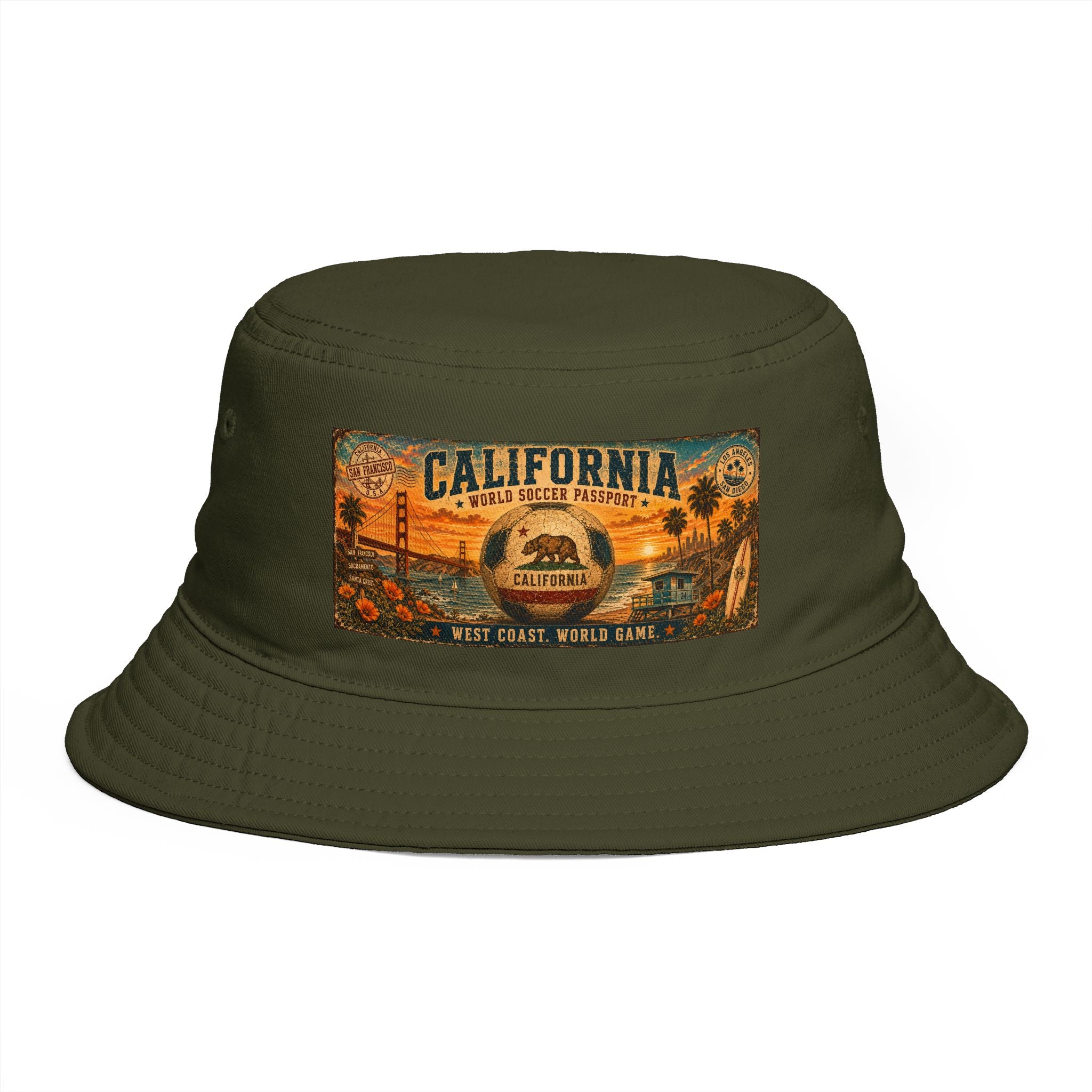 California Vintage Patch Bucket Hat — West Coast Sunset Travel Cap
