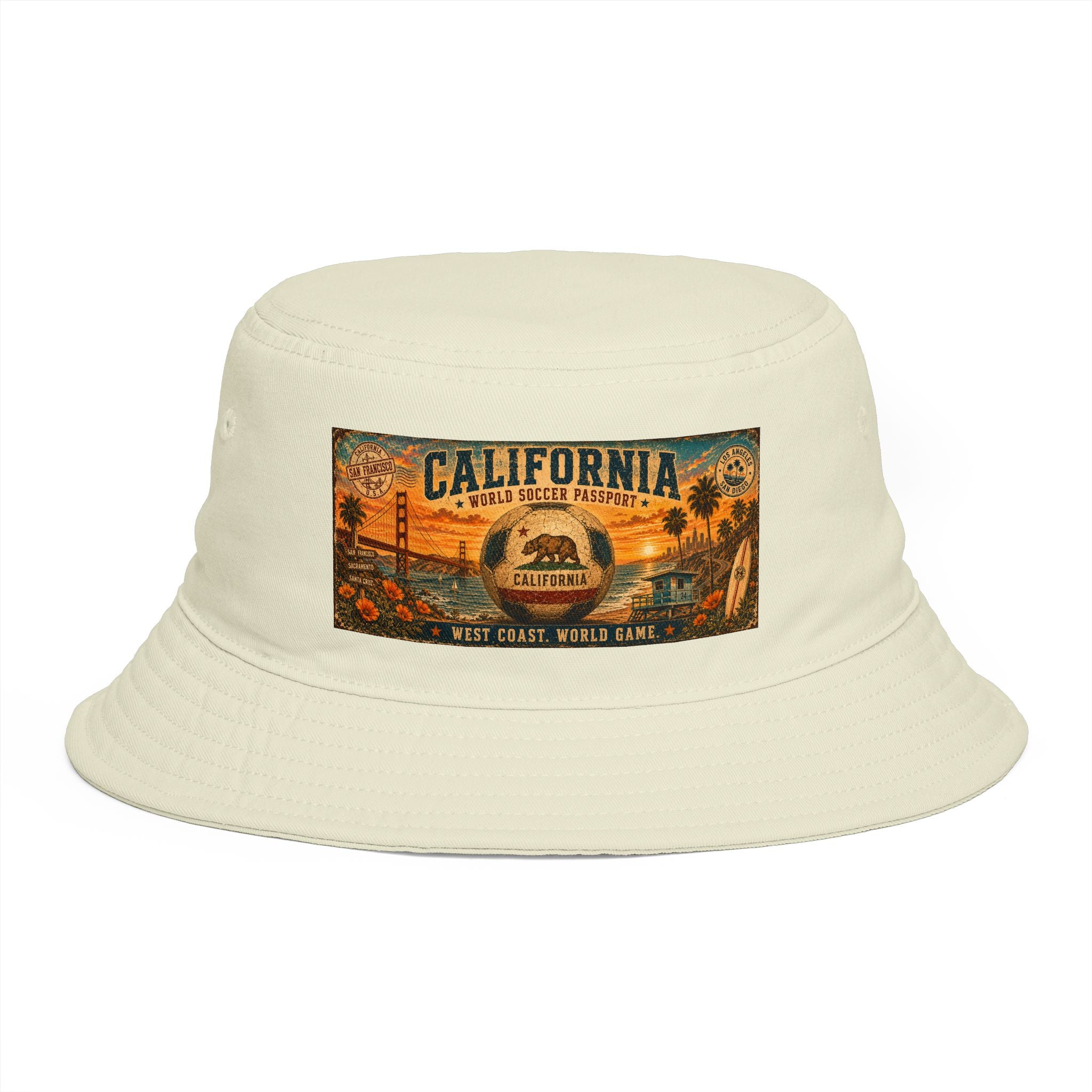 California Vintage Patch Bucket Hat — West Coast Sunset Travel Cap