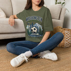 Washington Soccer Passport T-Shirt — Seattle Skyline & Mount Rainier Football Tee