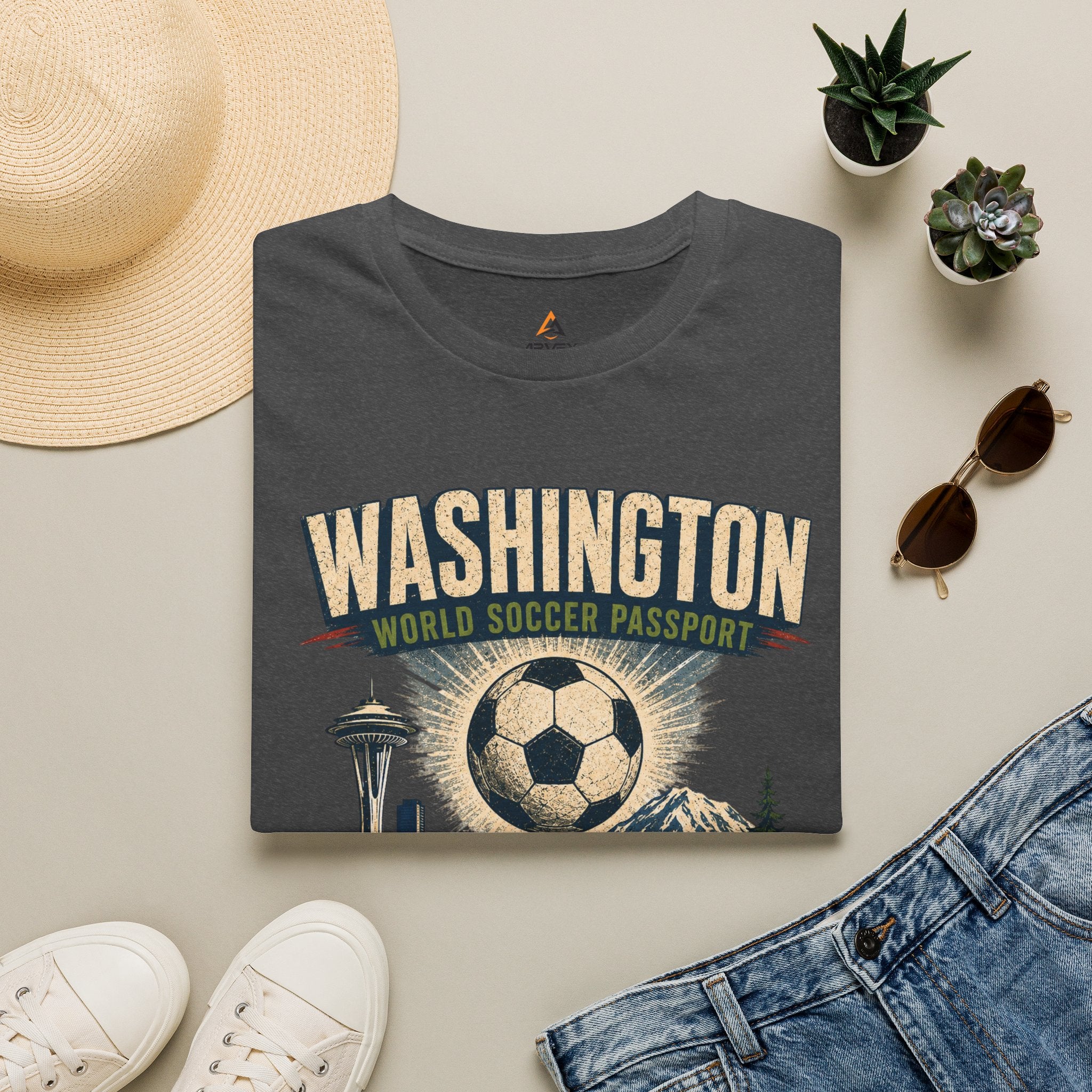 Copy of Florida Soccer T-Shirt – Vintage ‘World Soccer Passport’ Beach Tee