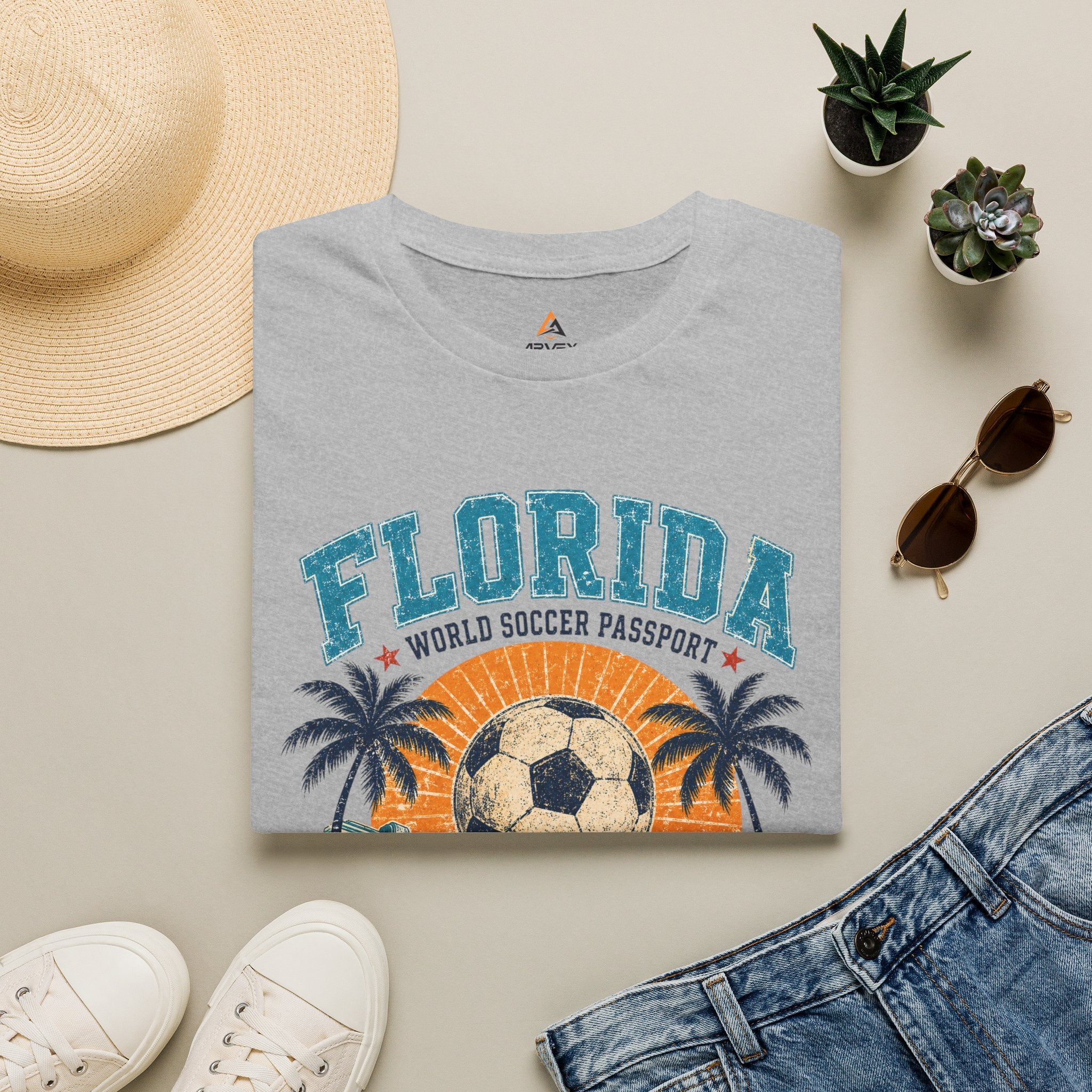 Florida Soccer T-Shirt – Vintage ‘World Soccer Passport’ Beach Tee
