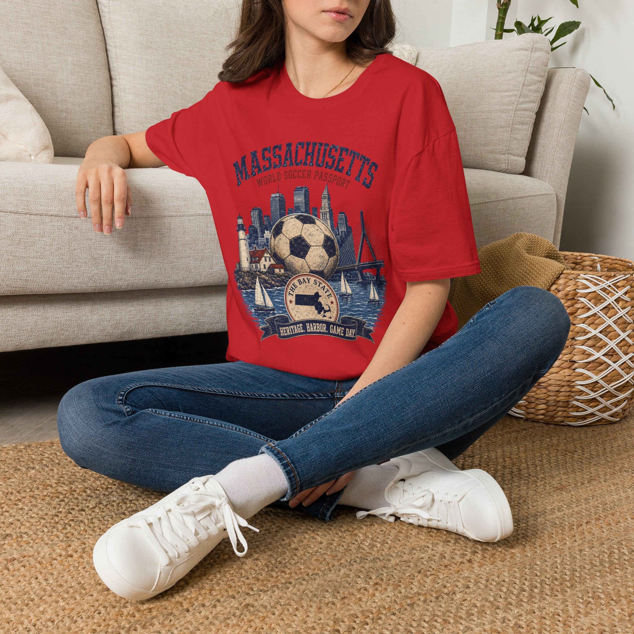 Massachusetts Soccer T-Shirt — State Skyline & Vintage Soccer Graphic