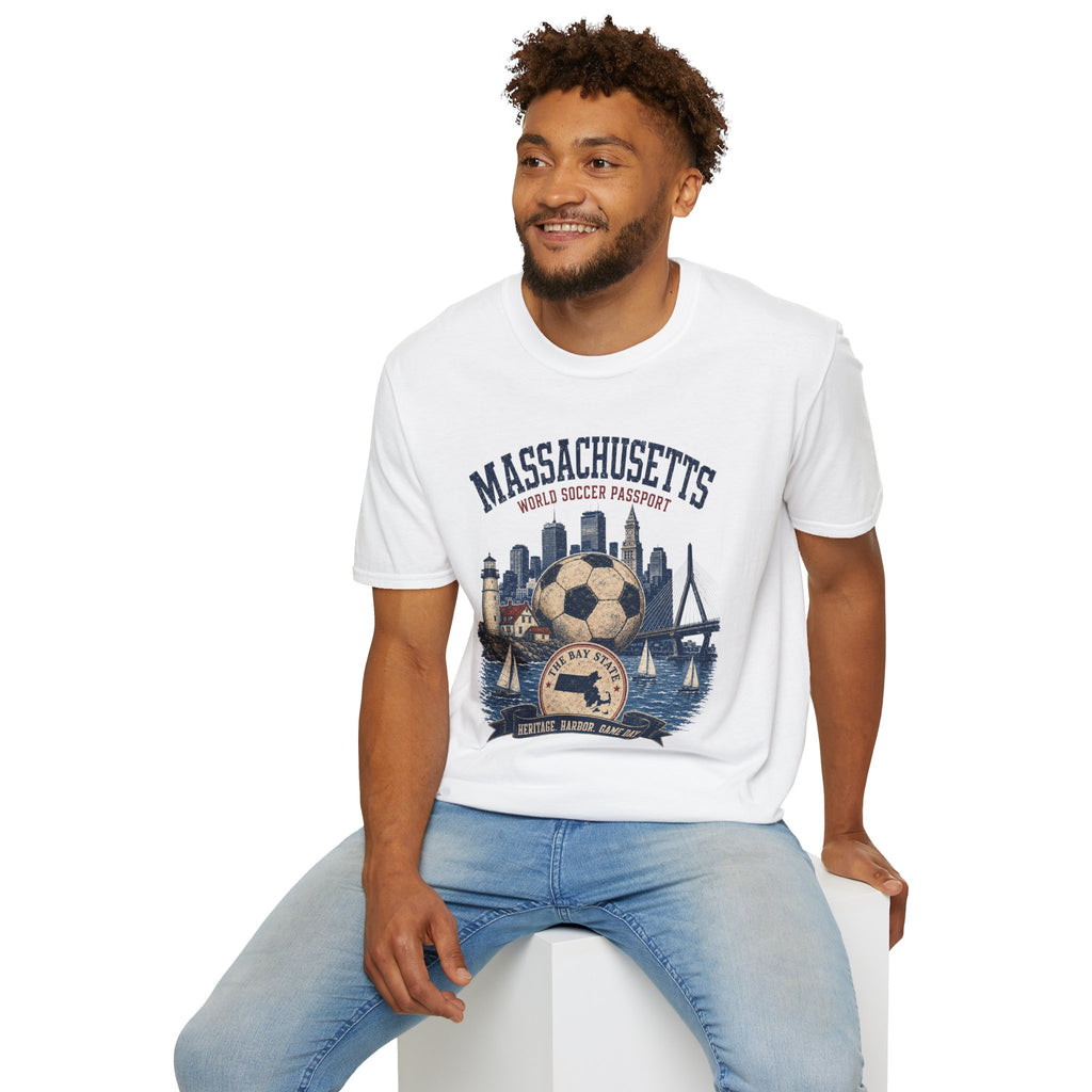 Massachusetts Soccer T-Shirt — State Skyline & Vintage Soccer Graphic