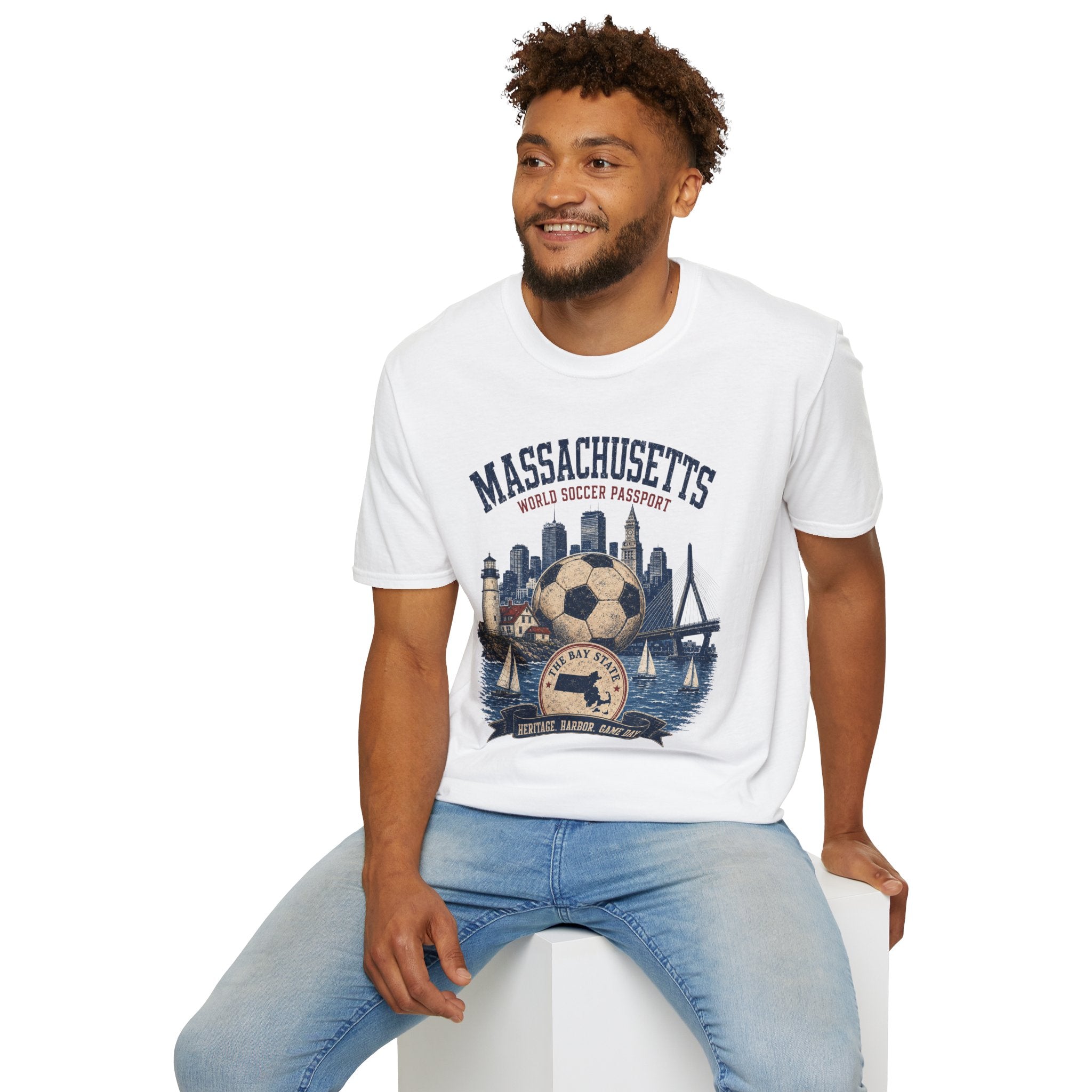 Massachusetts Soccer T-Shirt — State Skyline & Vintage Soccer Graphic
