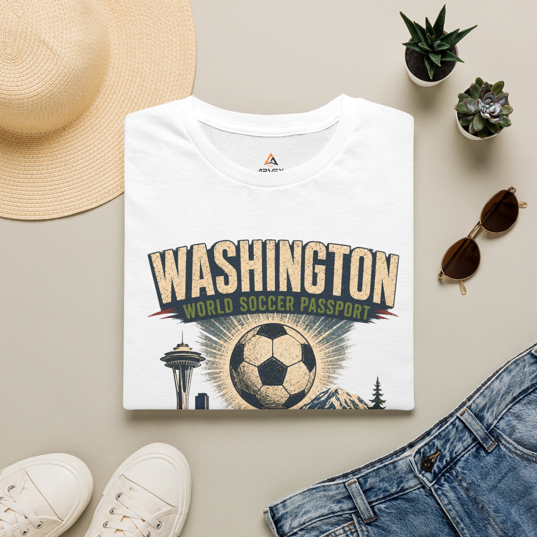 Copy of Florida Soccer T-Shirt – Vintage ‘World Soccer Passport’ Beach Tee