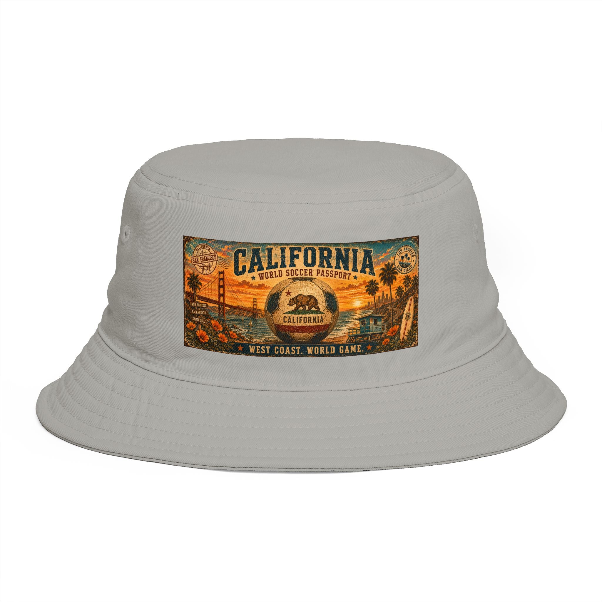 California Vintage Patch Bucket Hat — West Coast Sunset Travel Cap