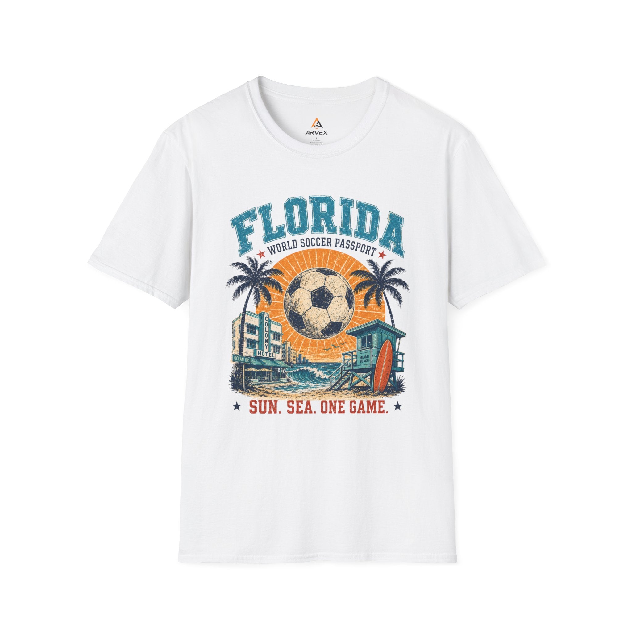 Florida Soccer T-Shirt – Vintage ‘World Soccer Passport’ Beach Tee